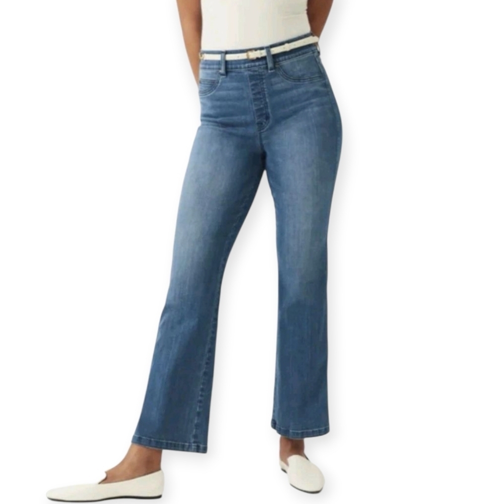 NWT Spanx Denim Cropped Kick Flare Jeans in Vintage Indigo Large (Fits 12-14 US)